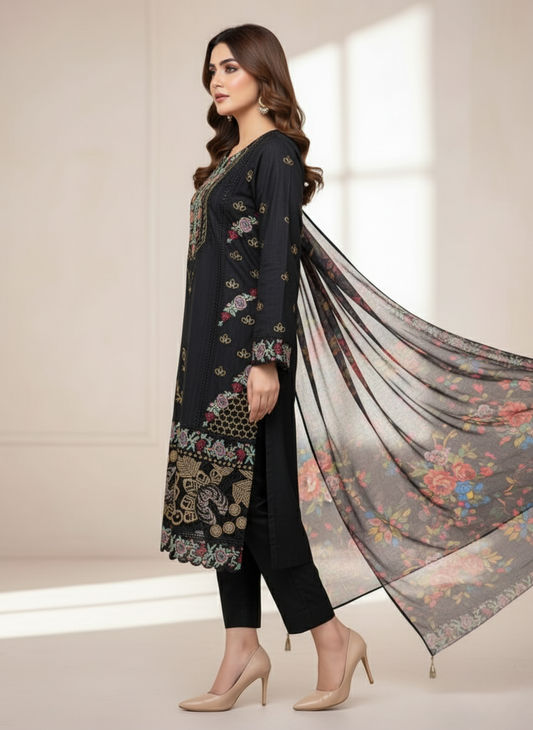 3PC Embroidered Suit – Premium Winter Cotton