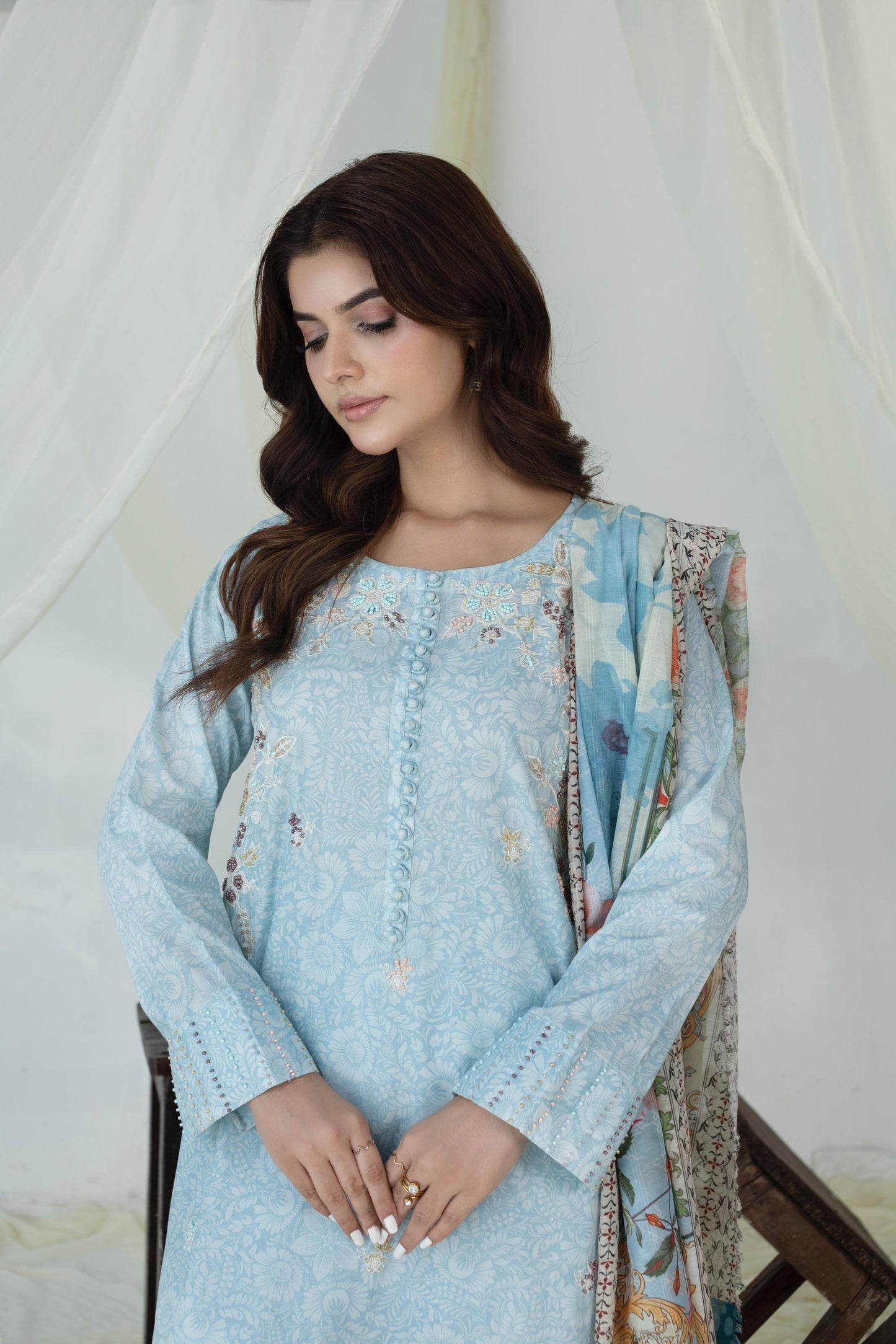 LAWN EMBROIDERED DIGITAL PRINTED HAND MADE 3 PC