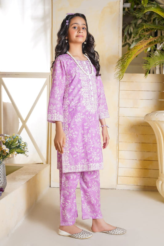 2 PC Embroidered Lawn Kameez With Shalwar (SJ-1101)