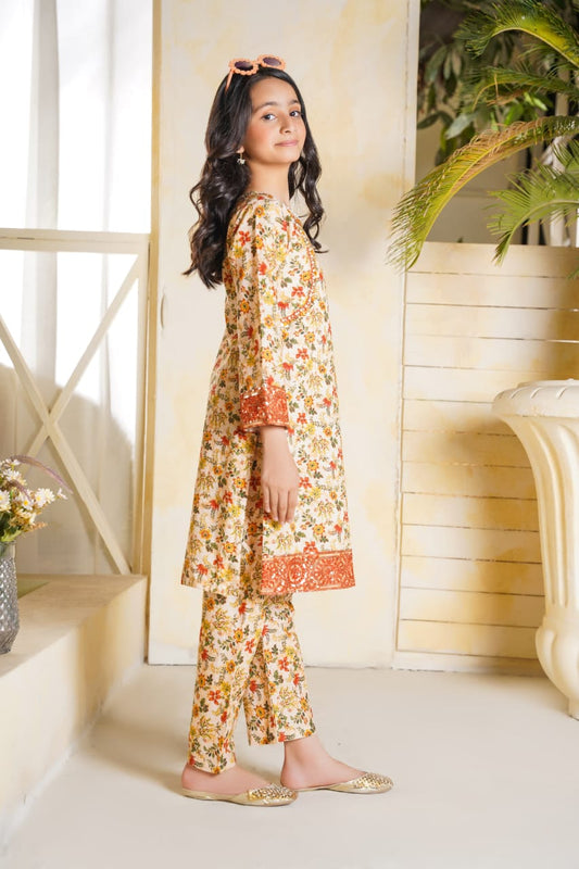 2 PC Embroidered Lawn Kameez With Shalwar(SJ-1105)
