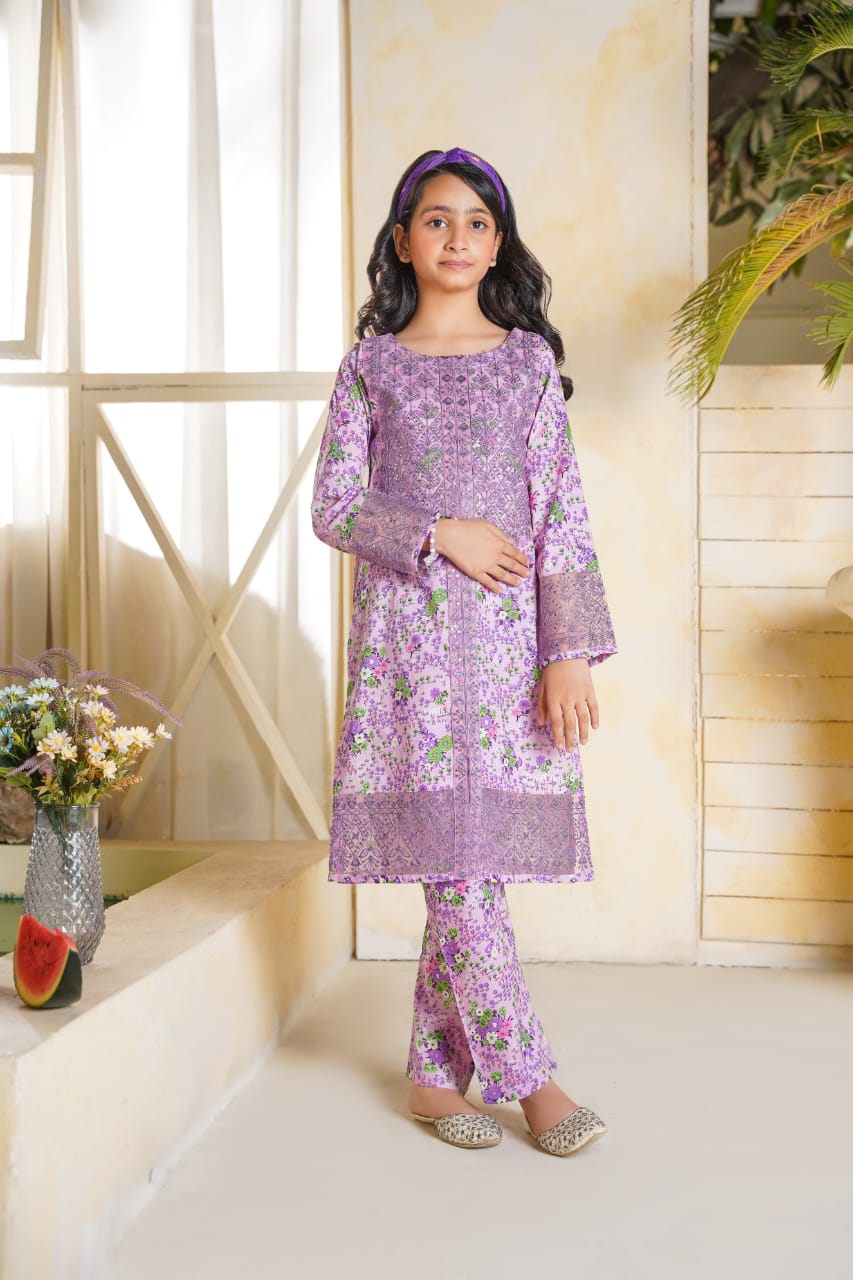 2 PC Embroidered Lawn Kameez With Shalwar(SJ-1106)