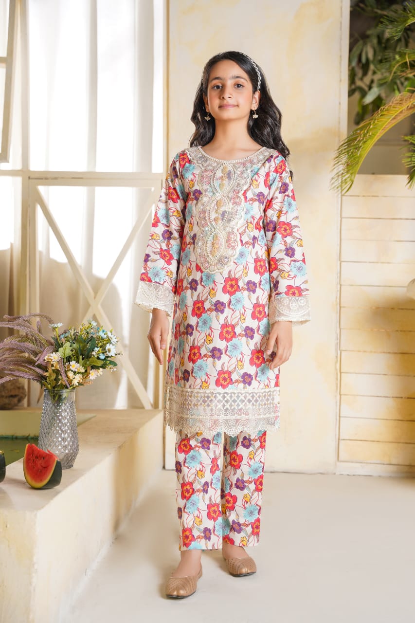 2 PC Embroidered Lawn Kameez With Shalwar(SJ-1104)