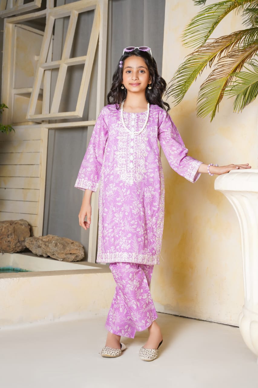 2 PC Embroidered Lawn Kameez With Shalwar (SJ-1101)