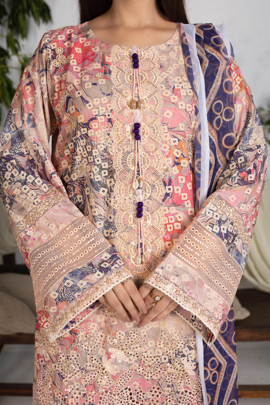LAWN EMBROIDERED DIGITAL PRINTED HAND MADE 3 PC