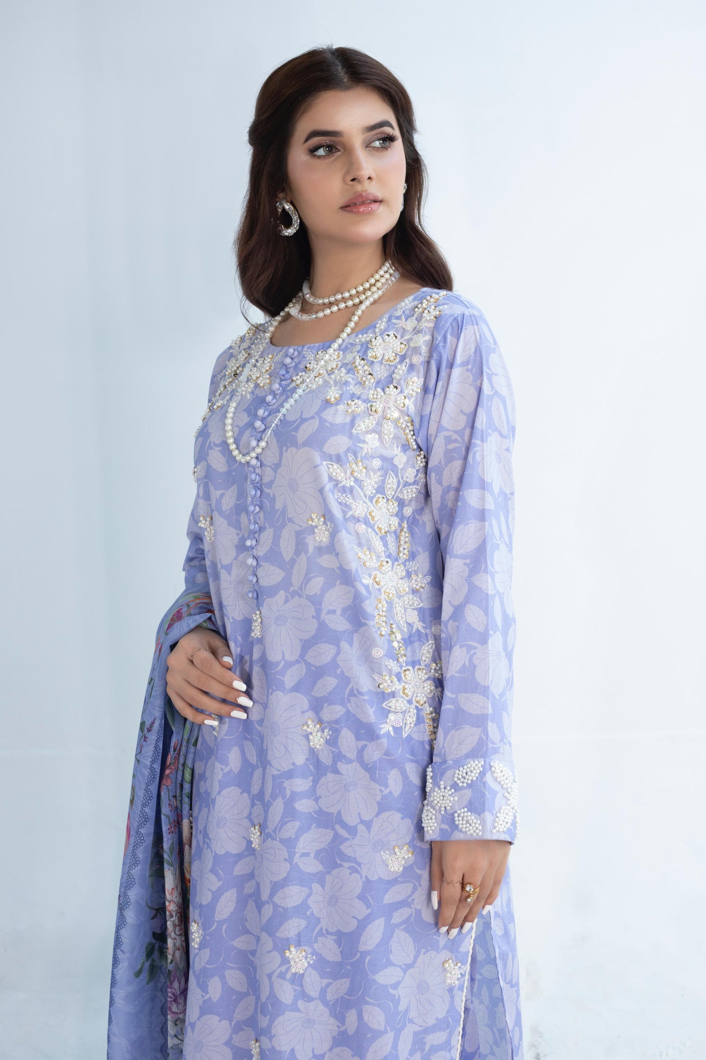 LAWN EMBROIDERED  DIGITAL PRINTED HAND MADE 3 PC