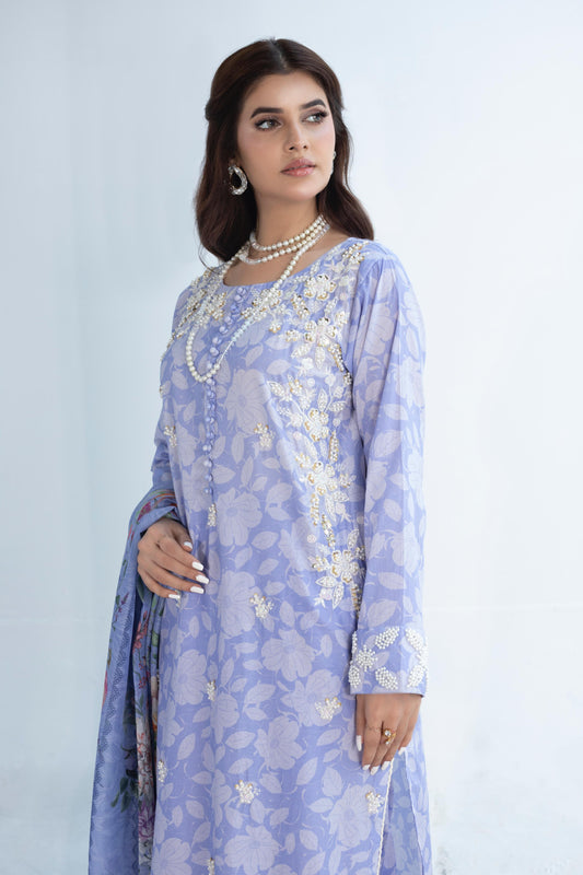 LAWN EMBROIDERED  DIGITAL PRINTED HAND MADE 3 PC