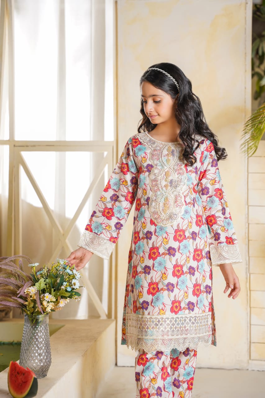 2 PC Embroidered Lawn Kameez With Shalwar(SJ-1104)