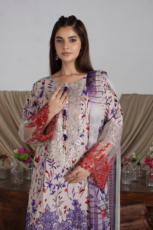 LAWN EMBROIDERED DIGITAL PRINTED HAND MADE 3 PC