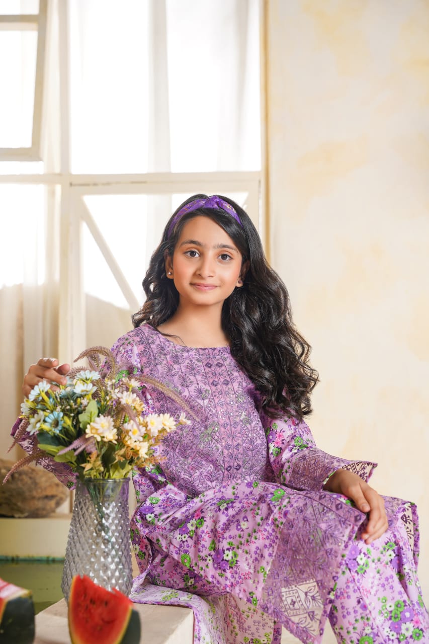 2 PC Embroidered Lawn Kameez With Shalwar(SJ-1106)