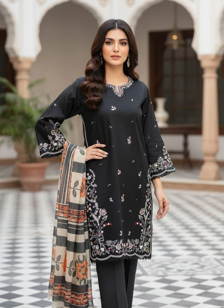 3PC Embroidered Suit – Premium Winter Cotton