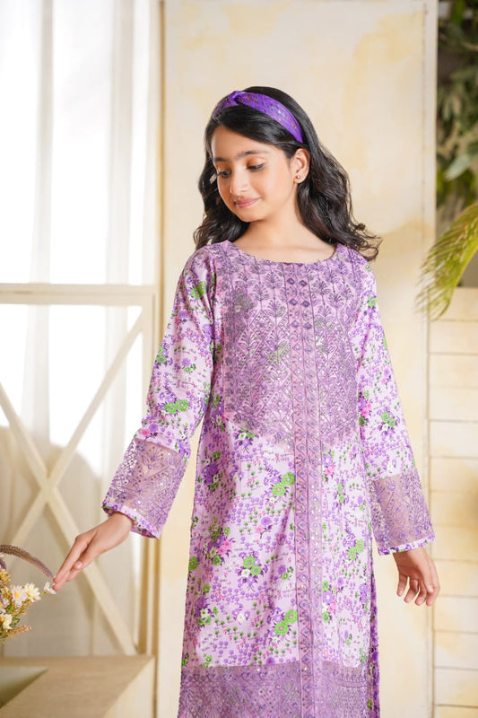 2 PC Embroidered Lawn Kameez With Shalwar(SJ-1106)