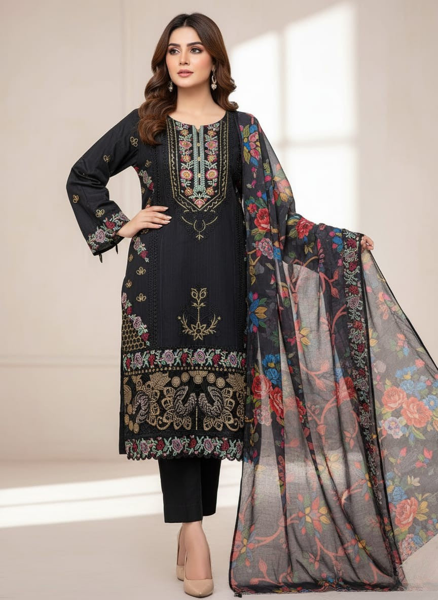 3PC Embroidered Suit – Premium Winter Cotton
