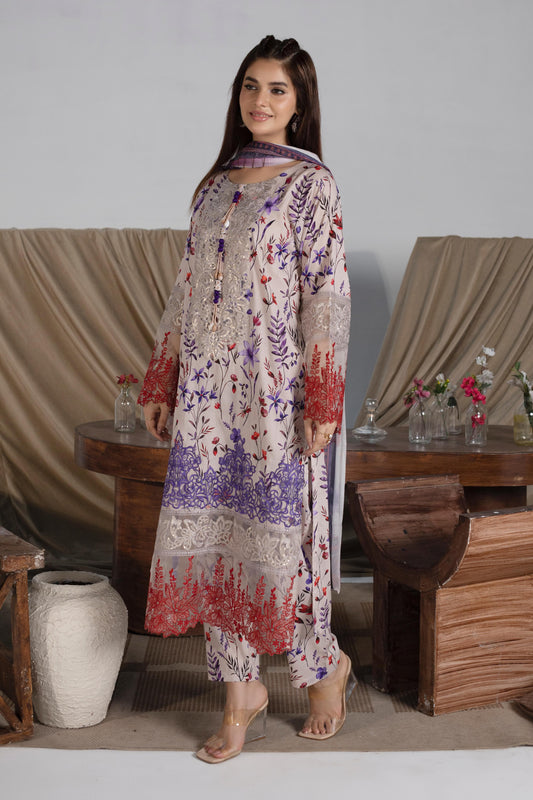 LAWN EMBROIDERED DIGITAL PRINTED HAND MADE 3 PC