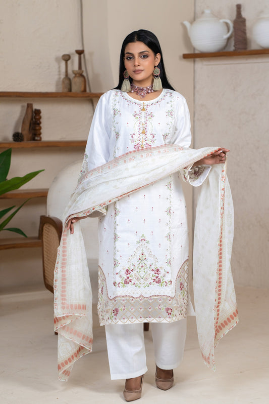 3PC Embroidered  Suit – Premium winter cotton