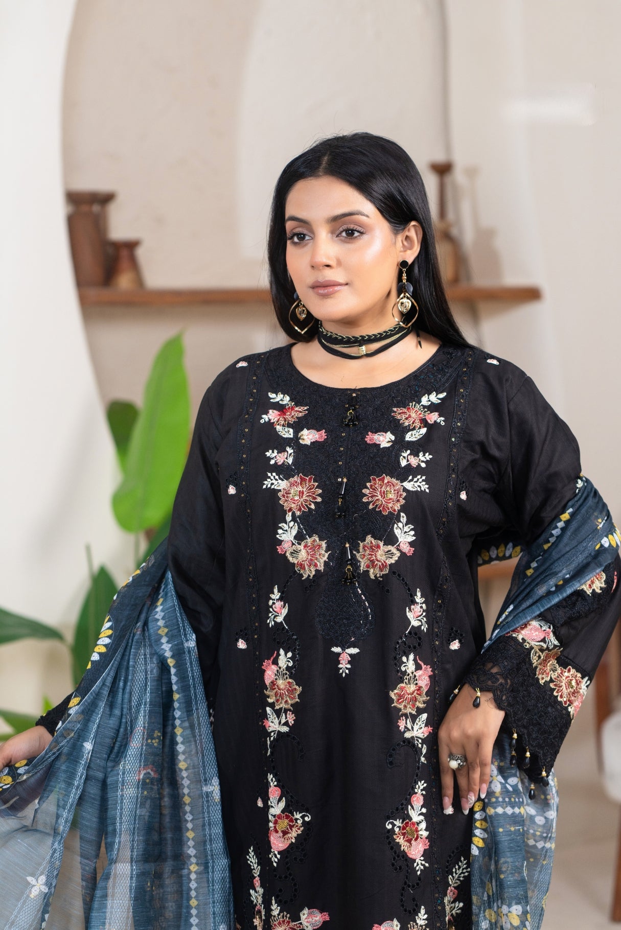 3PC Embroidered  Suit – Premium winter cotton