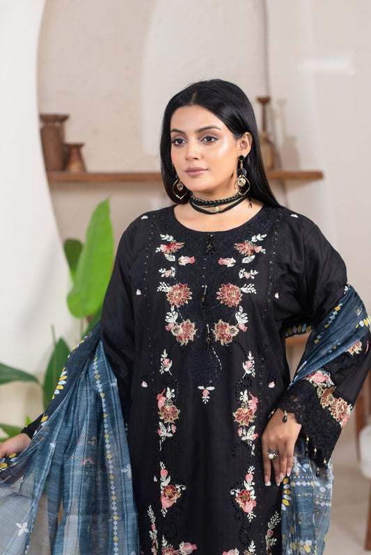 3PC Embroidered  Suit – Premium winter cotton