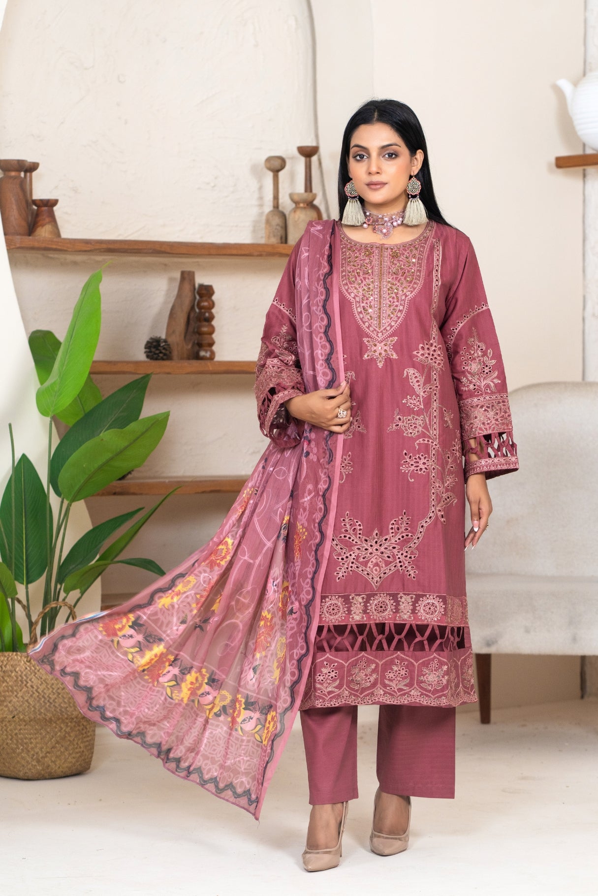 3PC Embroidered  Suit – Premium winter cotton