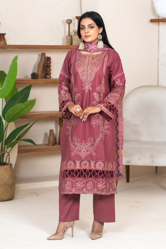 3PC Embroidered  Suit – Premium winter cotton