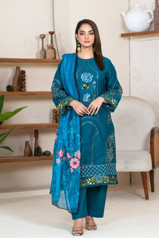 3PC Embroidered  Suit – Premium winter cotton