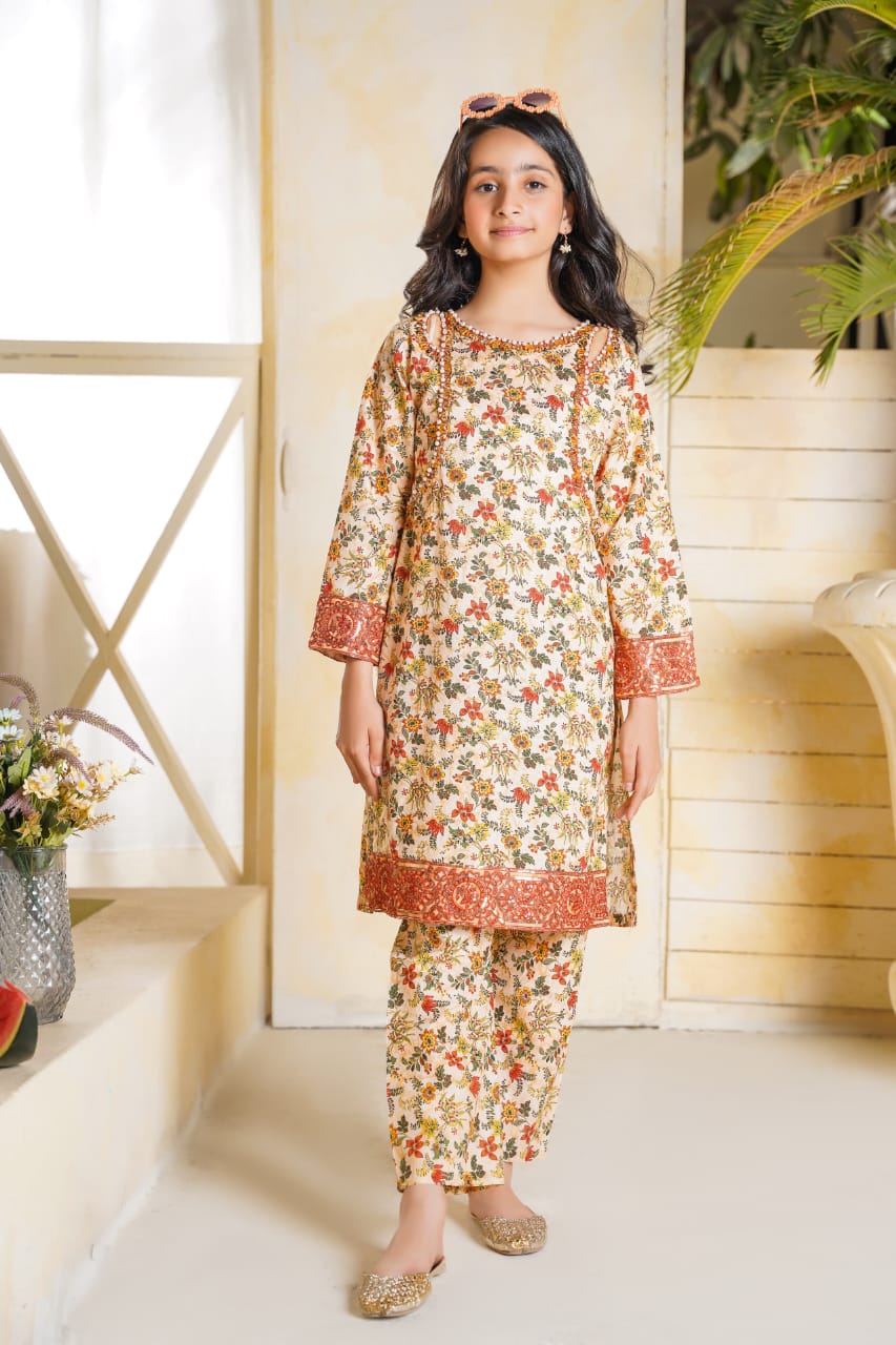 2 PC Embroidered Lawn Kameez With Shalwar(SJ-1105)
