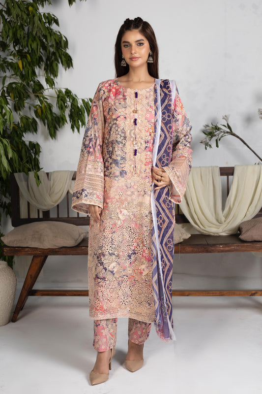 LAWN EMBROIDERED DIGITAL PRINTED HAND MADE 3 PC