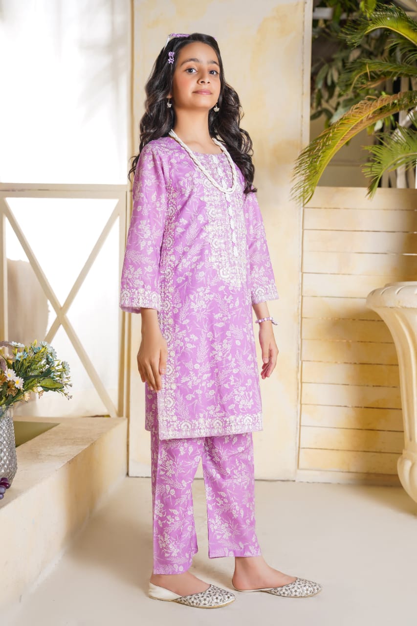 2 PC Embroidered Lawn Kameez With Shalwar (SJ-1101)