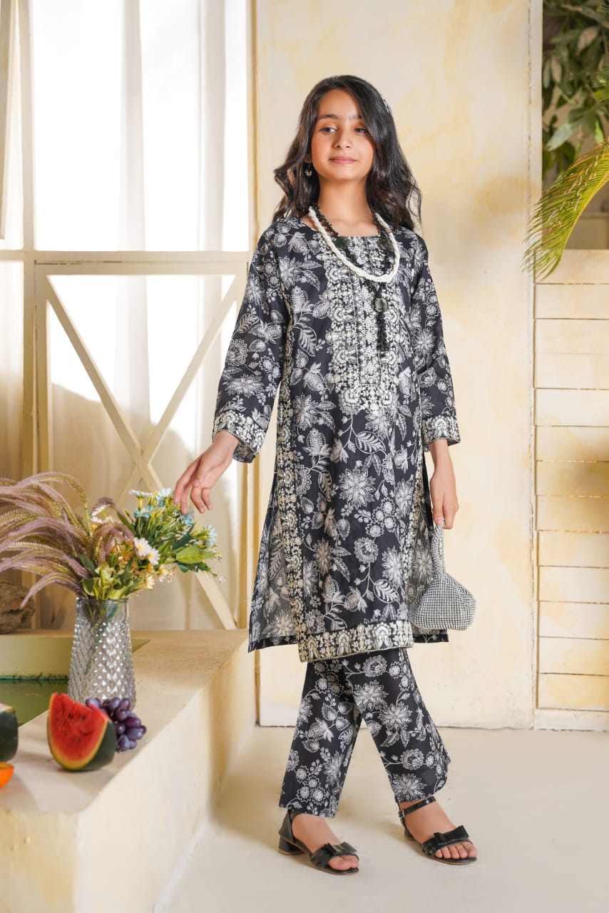 2 PC Embroidered Lawn Kameez With Shalwar(SJ-1102)
