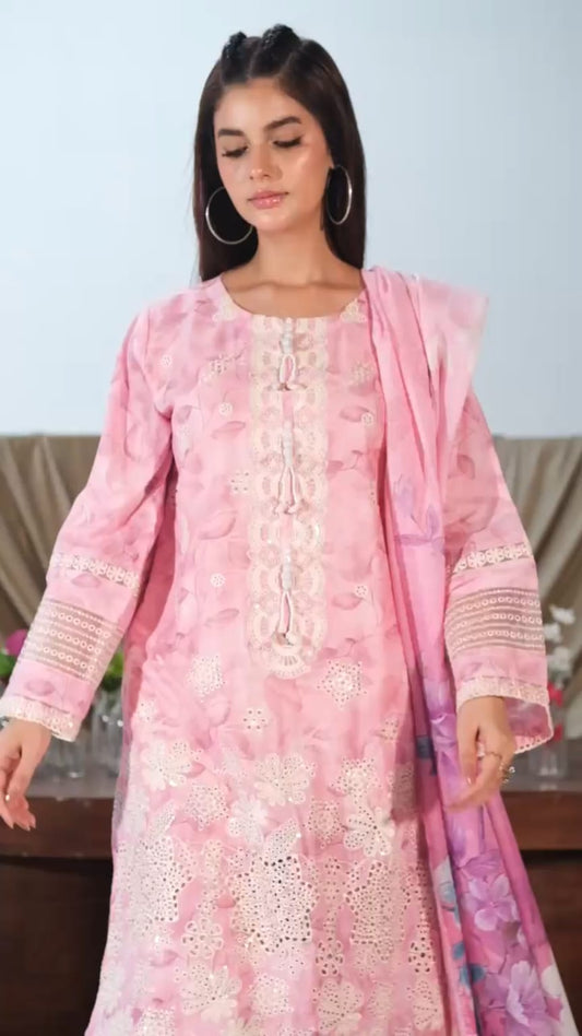 LAWN EMBROIDERED BORING DIGITAL PRINTED HAND MADE 3 PC