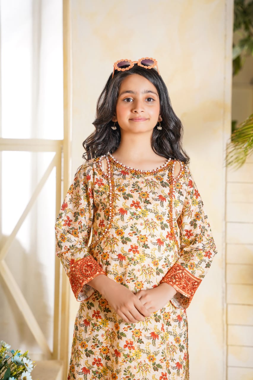 2 PC Embroidered Lawn Kameez With Shalwar(SJ-1105)