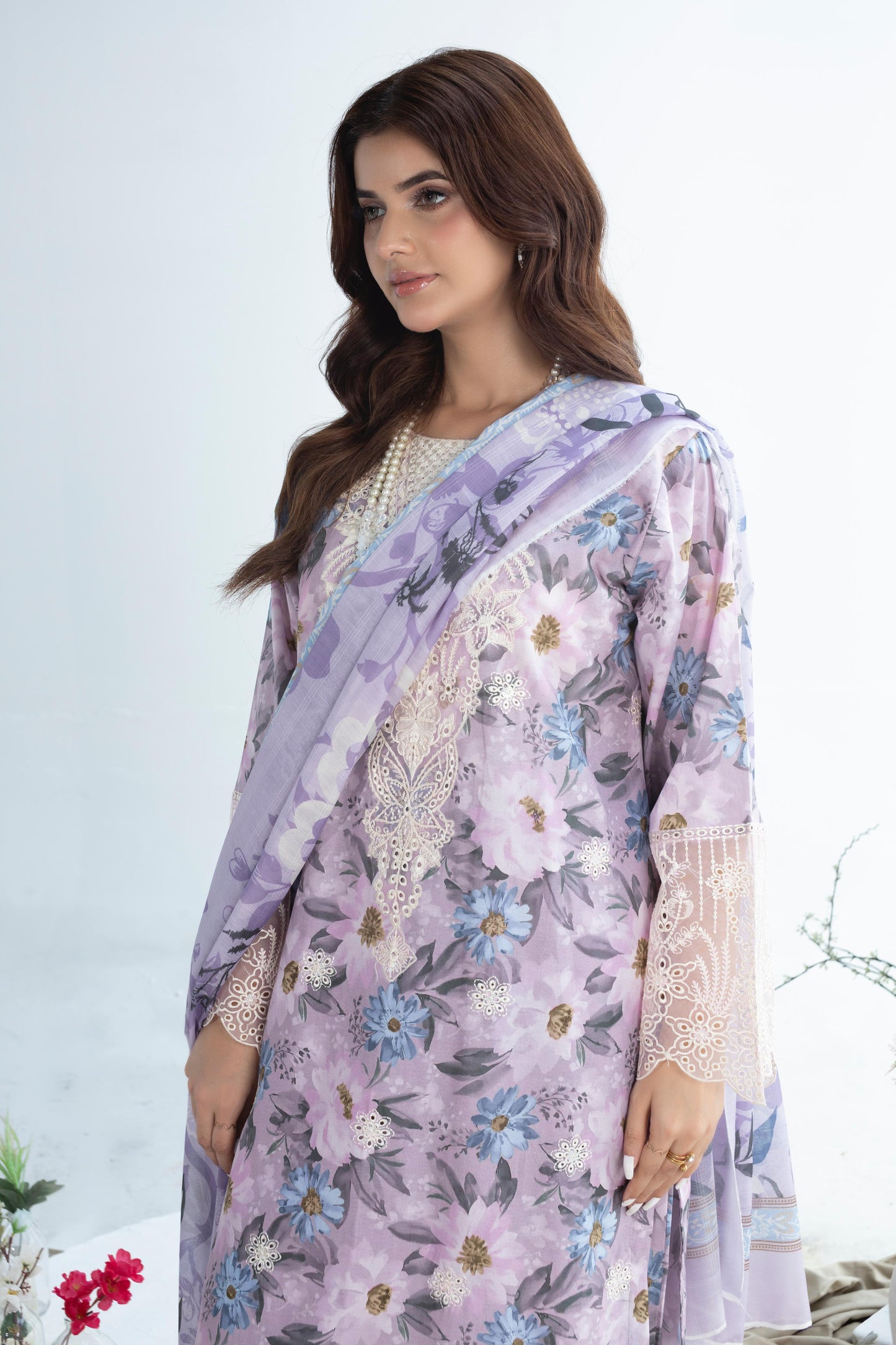 LAWN EMBROIDERED  DIGITAL PRINTED HAND MADE 3 PC