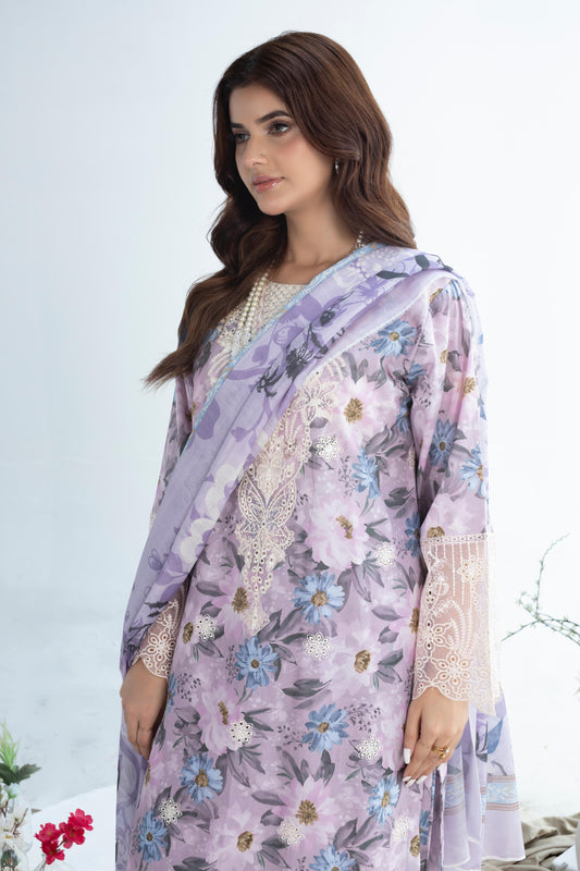 LAWN EMBROIDERED  DIGITAL PRINTED HAND MADE 3 PC